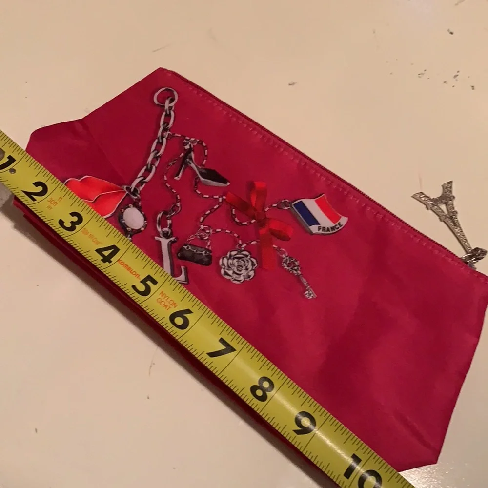 NEW LANCÔME PARIS COSMETICS MAKEUP BAG FUCHSIA PINK SILVER EIFFEL TOWER CHARM